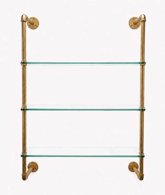 Solid Brass & Glass Wall Mounted Shelving | 3-Tier Custom Shelf