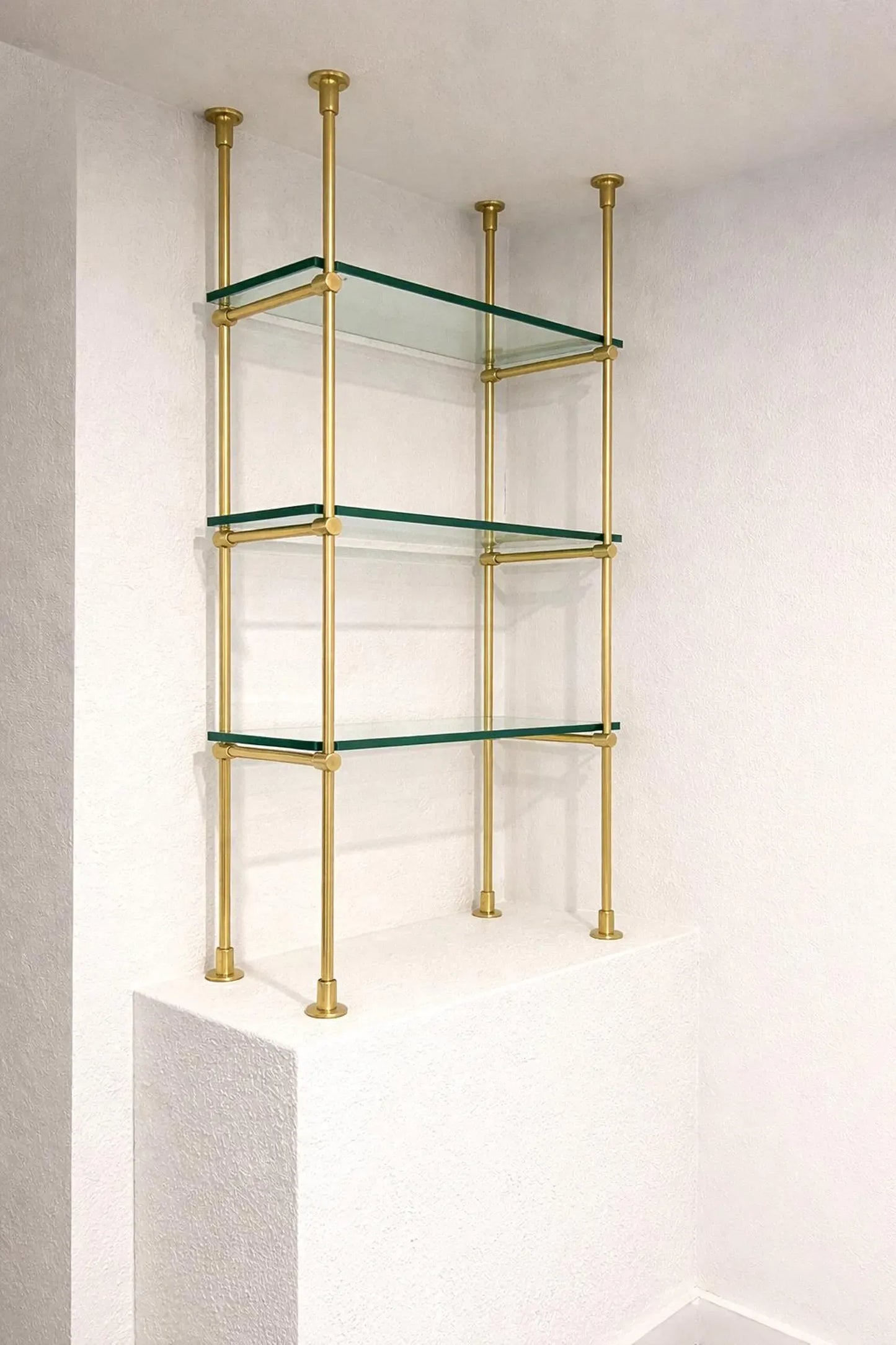 brass glass bar shelf ceiling mounted design