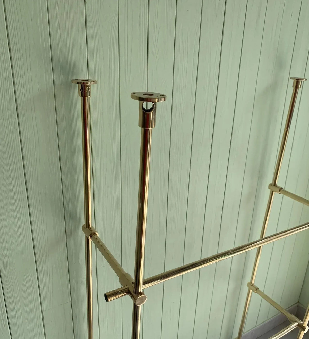 Brass & Glass Ceiling Mounted Shelving | 3-Tier Bar & Kitchen Shelf
