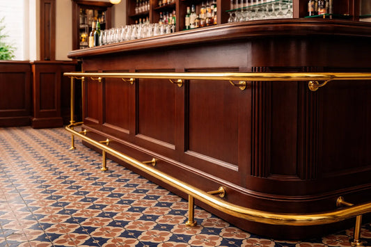 brass bar foot rails installation and design