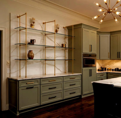 Brass Shelf Rails With Glass Shelves
