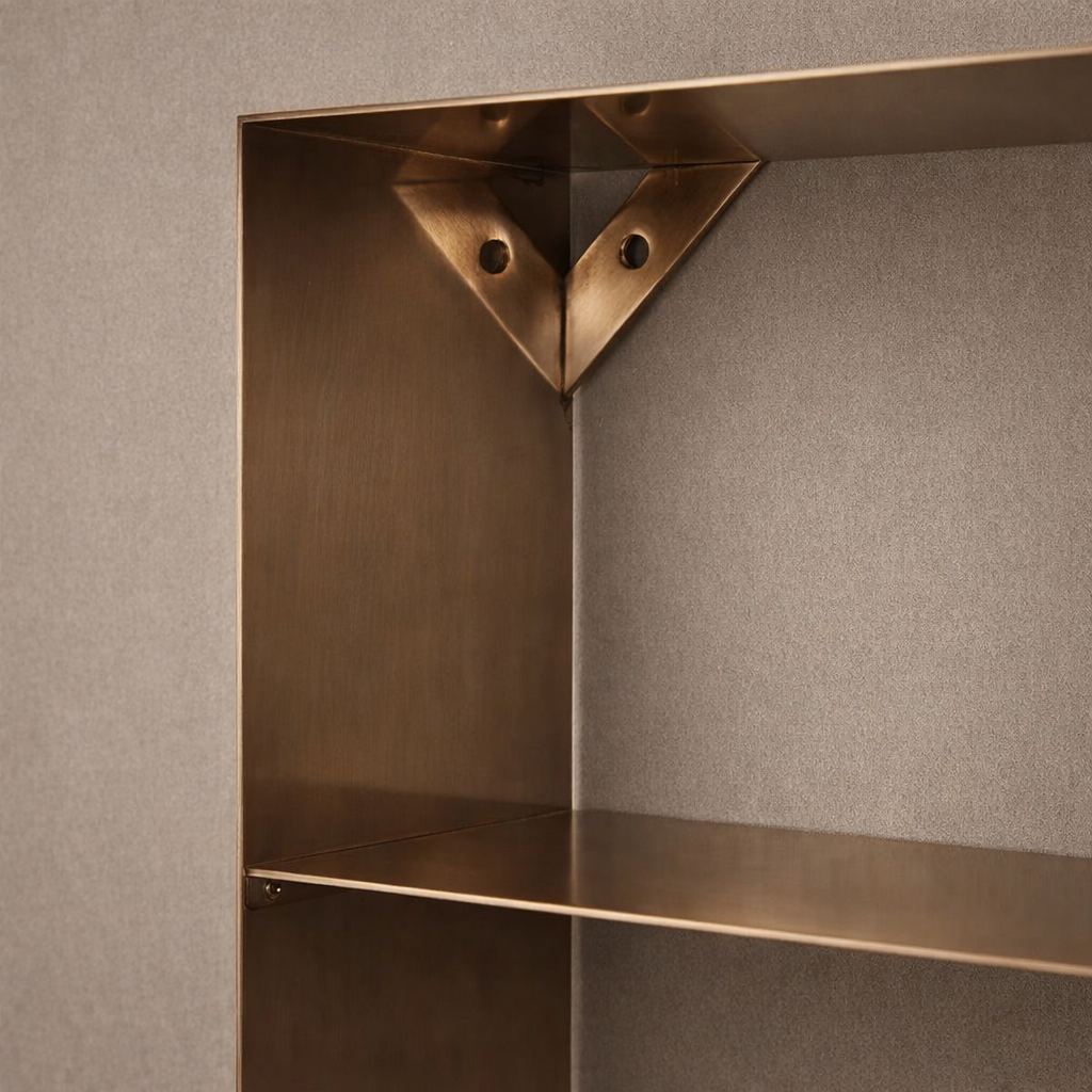 handcrafted brass bookshelf architectural design