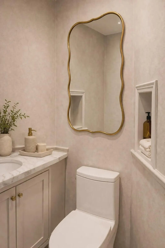 brass bathroom wall mirror asymmetrical handmade brass frame