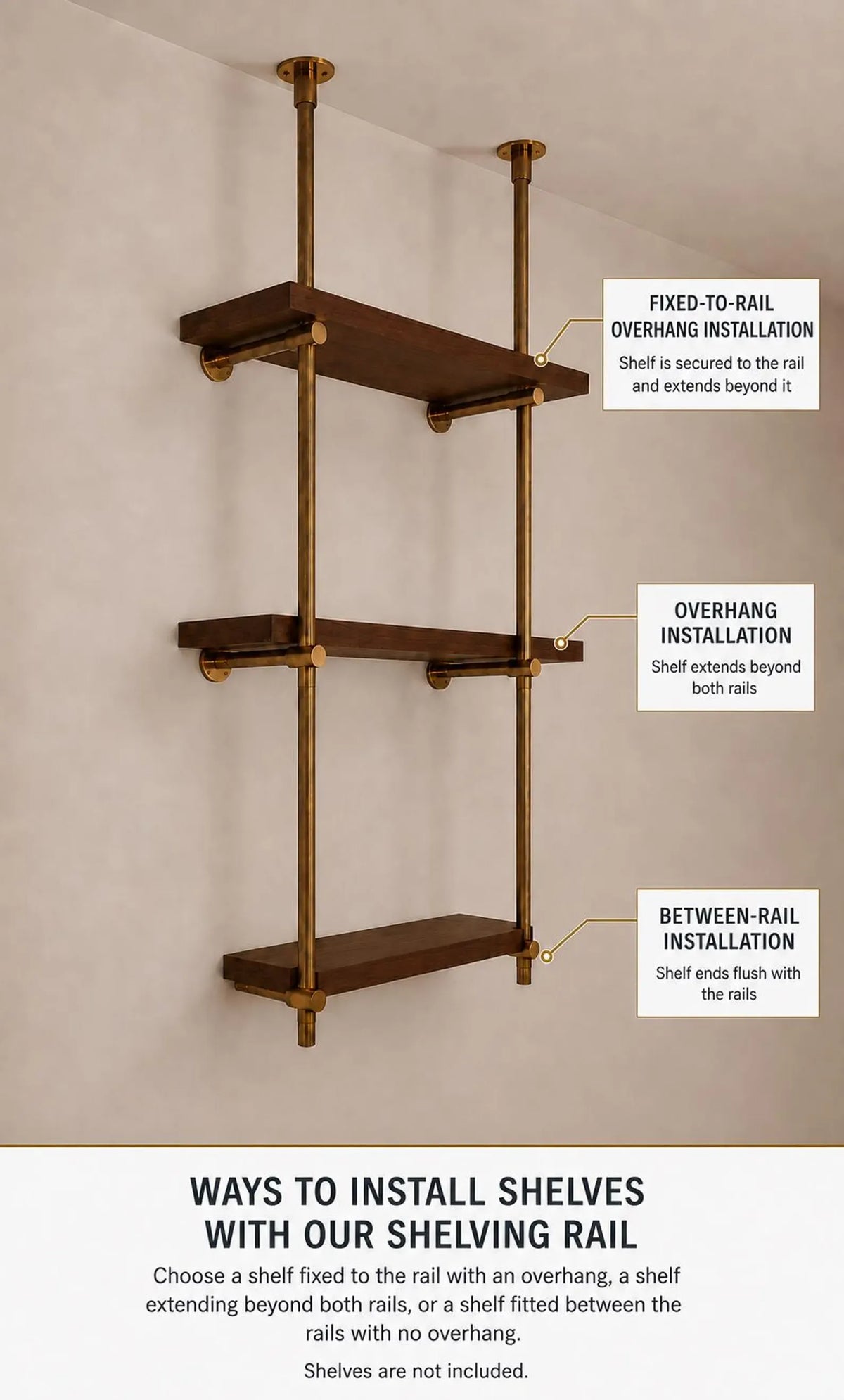 Brass Ceiling Mounted Shef rail | 3-Tier Bar & Kitchen Shelf