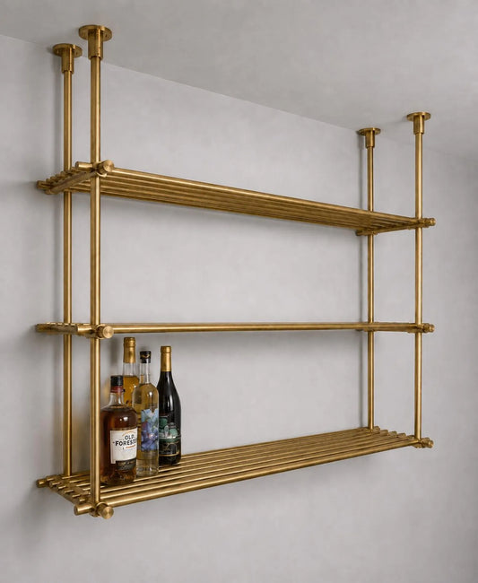 Brass Ceiling Mount Shelf Rail, Bar shelving system
