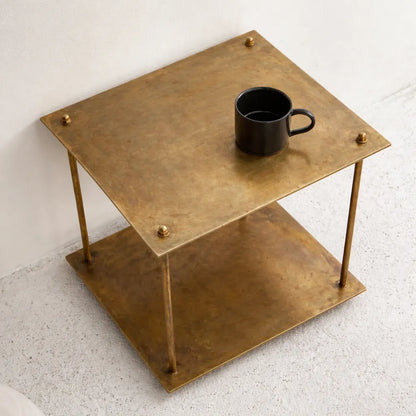 Brass Coffee Table, Minimalist Tier Architectural Design