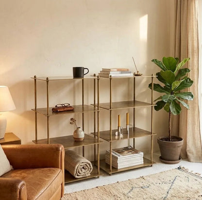 Brass Coffee Table, Minimalist Tier Architectural Design