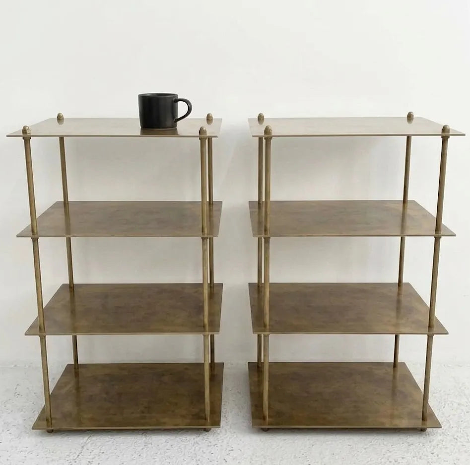 Brass Coffee Table, Minimalist Tier Architectural Design