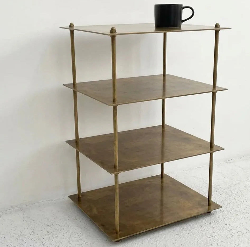 Brass Coffee Table, Minimalist Tier Architectural Design