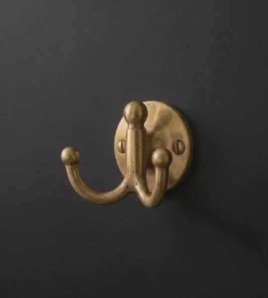 brass double wall hook unlacquered finish