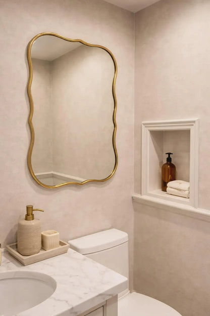 brass bathroom wall mirror asymmetrical handmade brass frame
