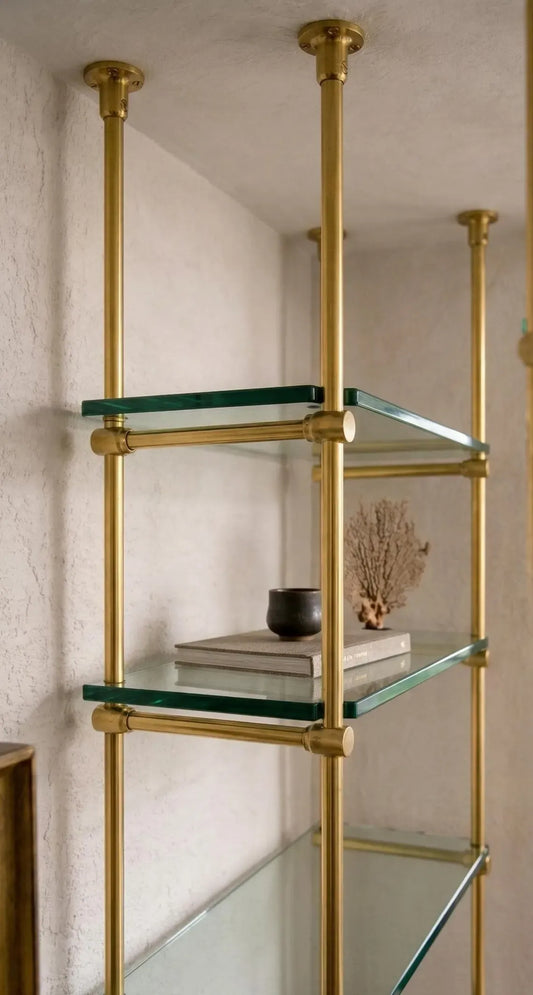 brass glass bar shelf