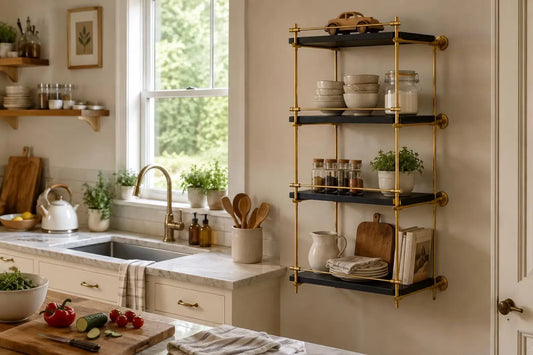 Solid Brass Wall Mounted Shelf Rail | Kitchen Shelving & Brass Hardware