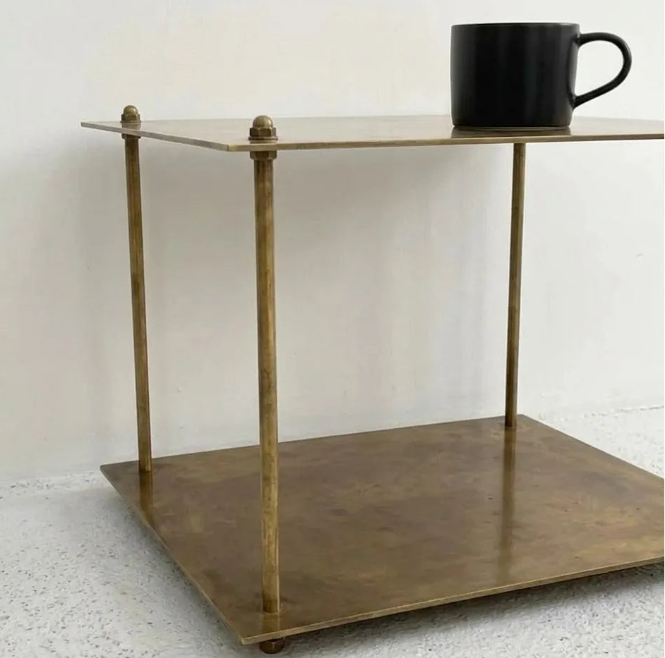 Brass Coffee Table, Minimalist Tier Architectural Design