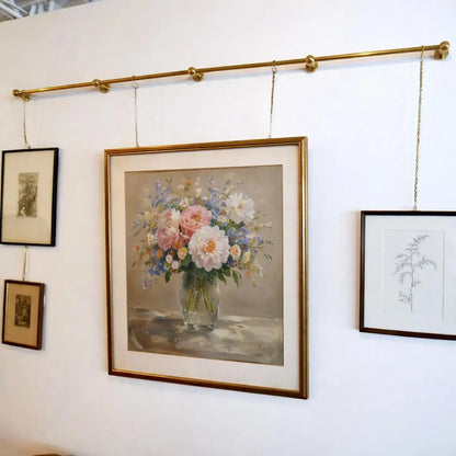 brass picture rail system with chains wall hanging frame