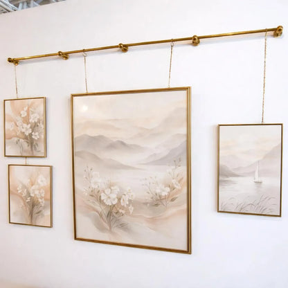 brass picture rail system with chains wall hanging frame