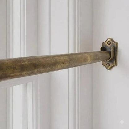 slim brass cafe curtain rod side view