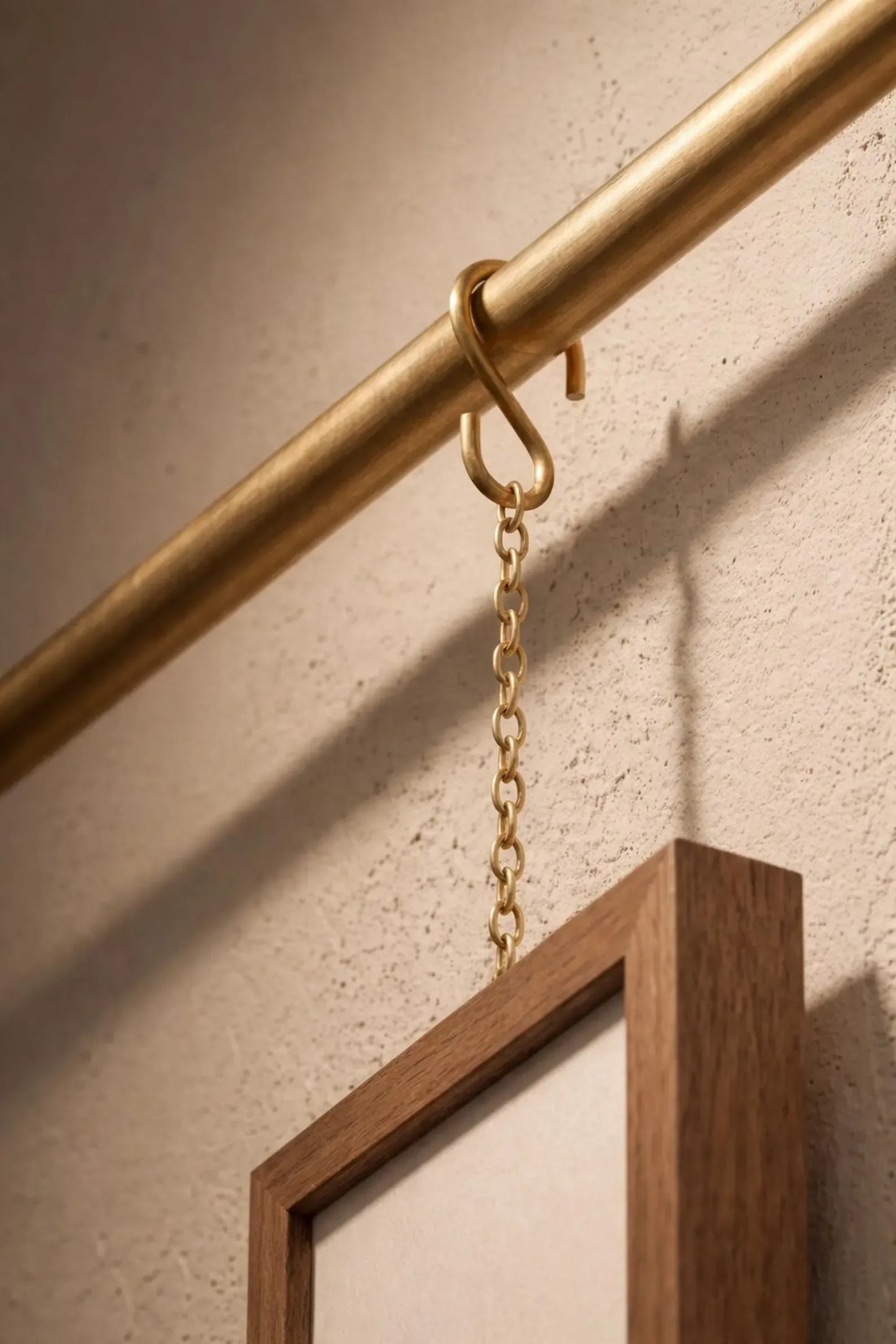 brass picture rail system with chains wall hanging frame