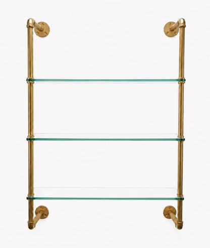 Solid Brass & Glass Wall Mounted Shelving | 3-Tier Custom Shelf