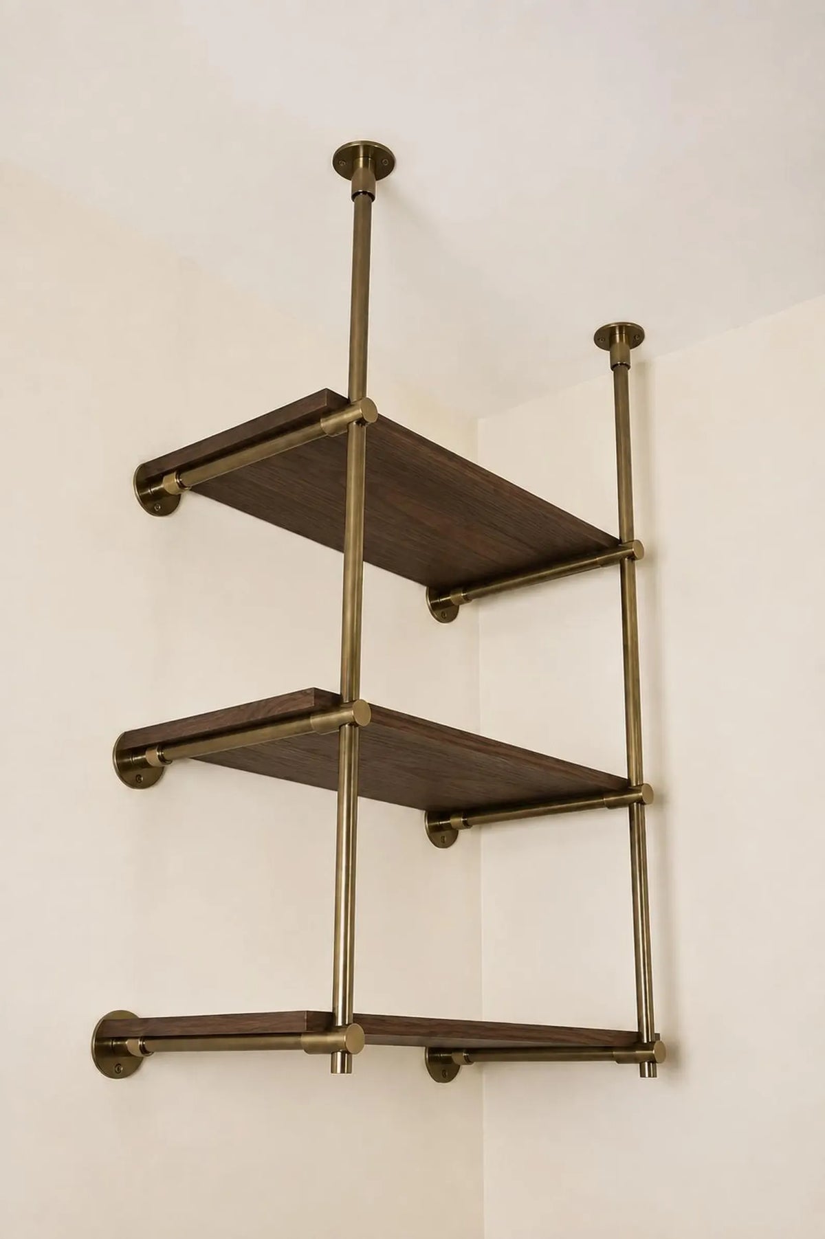 Brass Ceiling Mounted Shef rail | 3-Tier Bar & Kitchen Shelf