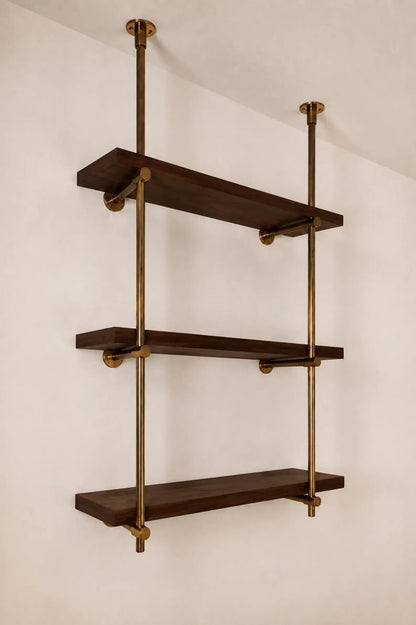Brass Ceiling Mounted Shef rail | 3-Tier Bar & Kitchen Shelf