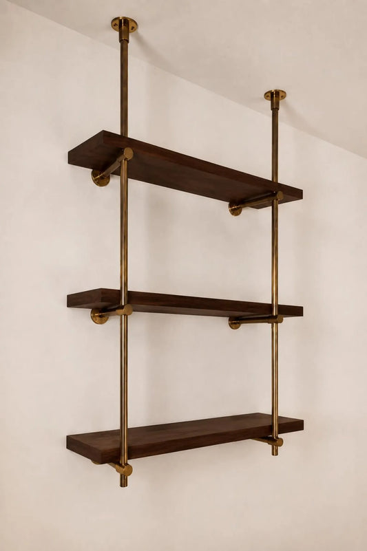 Brass Ceiling Mounted Shef rail | 3-Tier Bar & Kitchen Shelf
