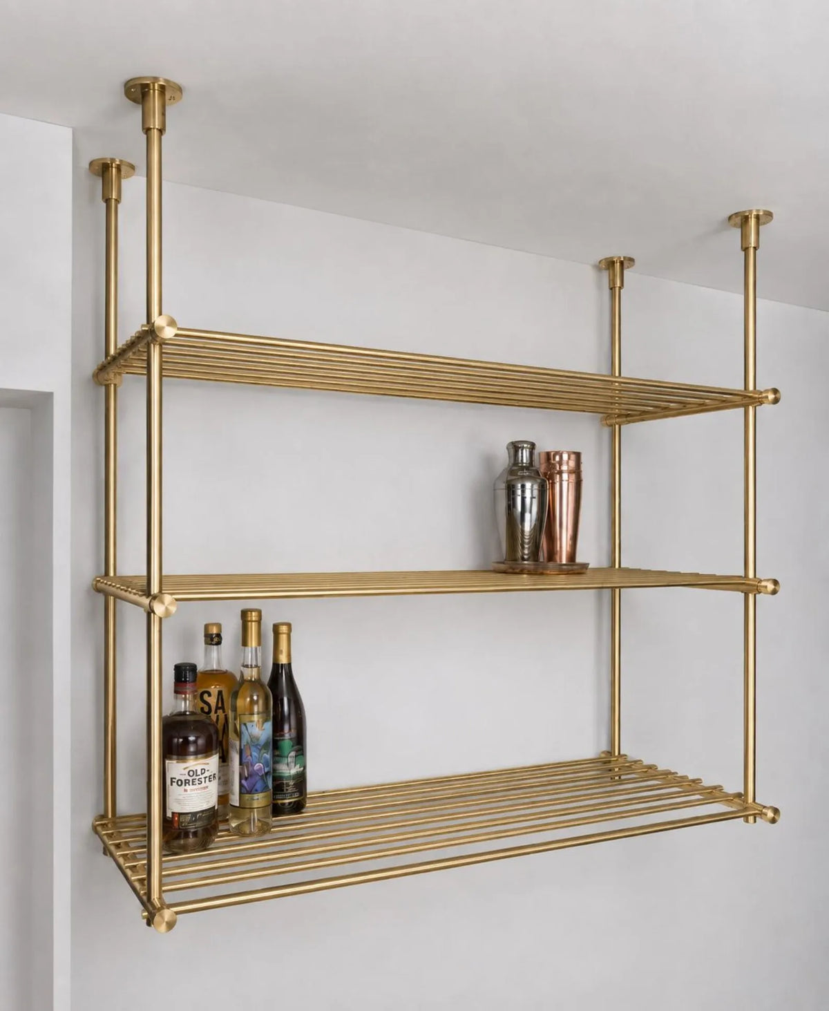 Brass Ceiling Mount Shelf Rail, Bar shelving system
