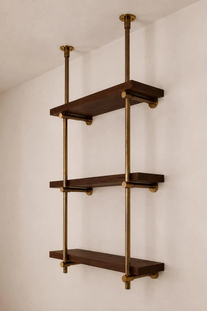 Brass Ceiling Mounted Shef rail | 3-Tier Bar & Kitchen Shelf