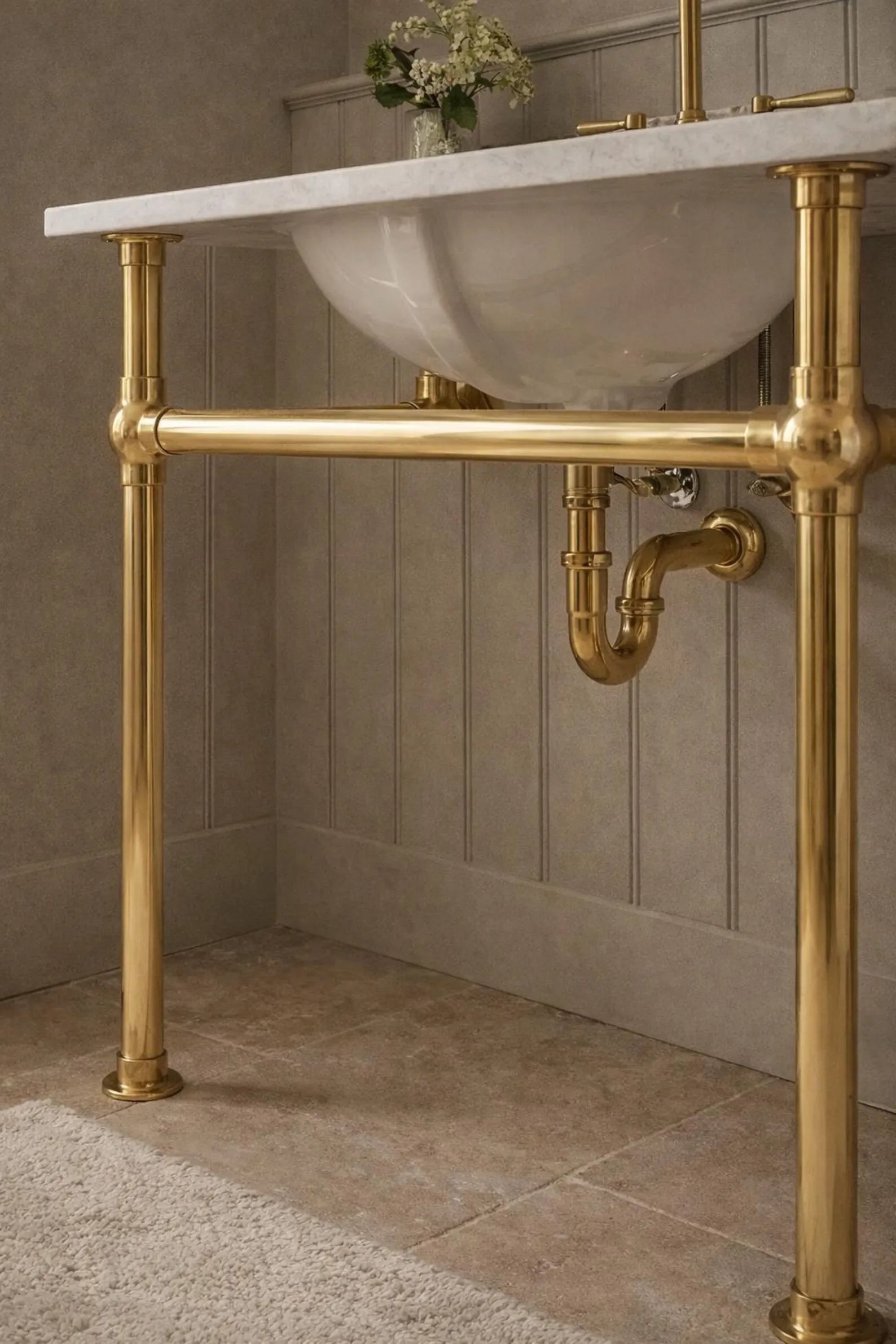 brass console sink legs polished brass frame