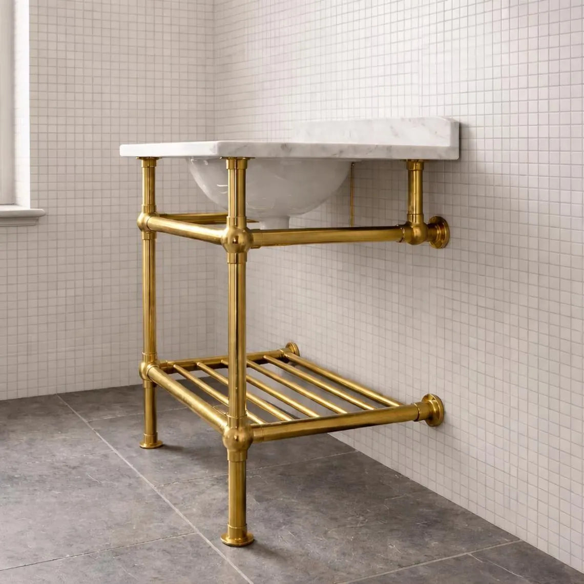 solid brass bathroom console installation