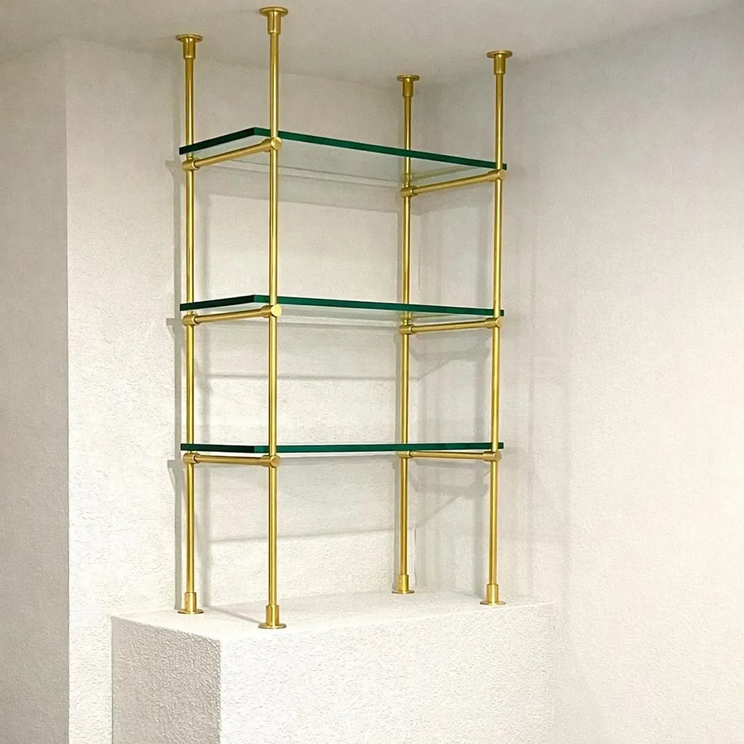 brass glass bar shelf ceiling mounted design