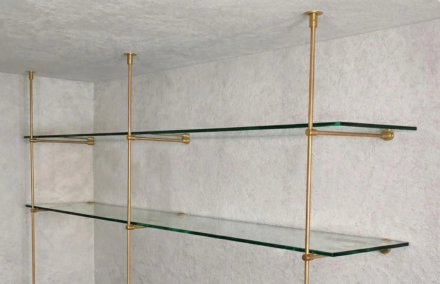brass glass bar shelf ceiling mounted design