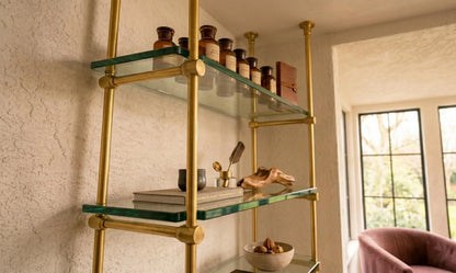 brass glass bar shelf ceiling mounted design