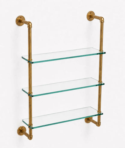 Solid Brass & Glass Wall Mounted Shelving | 3-Tier Custom Shelf