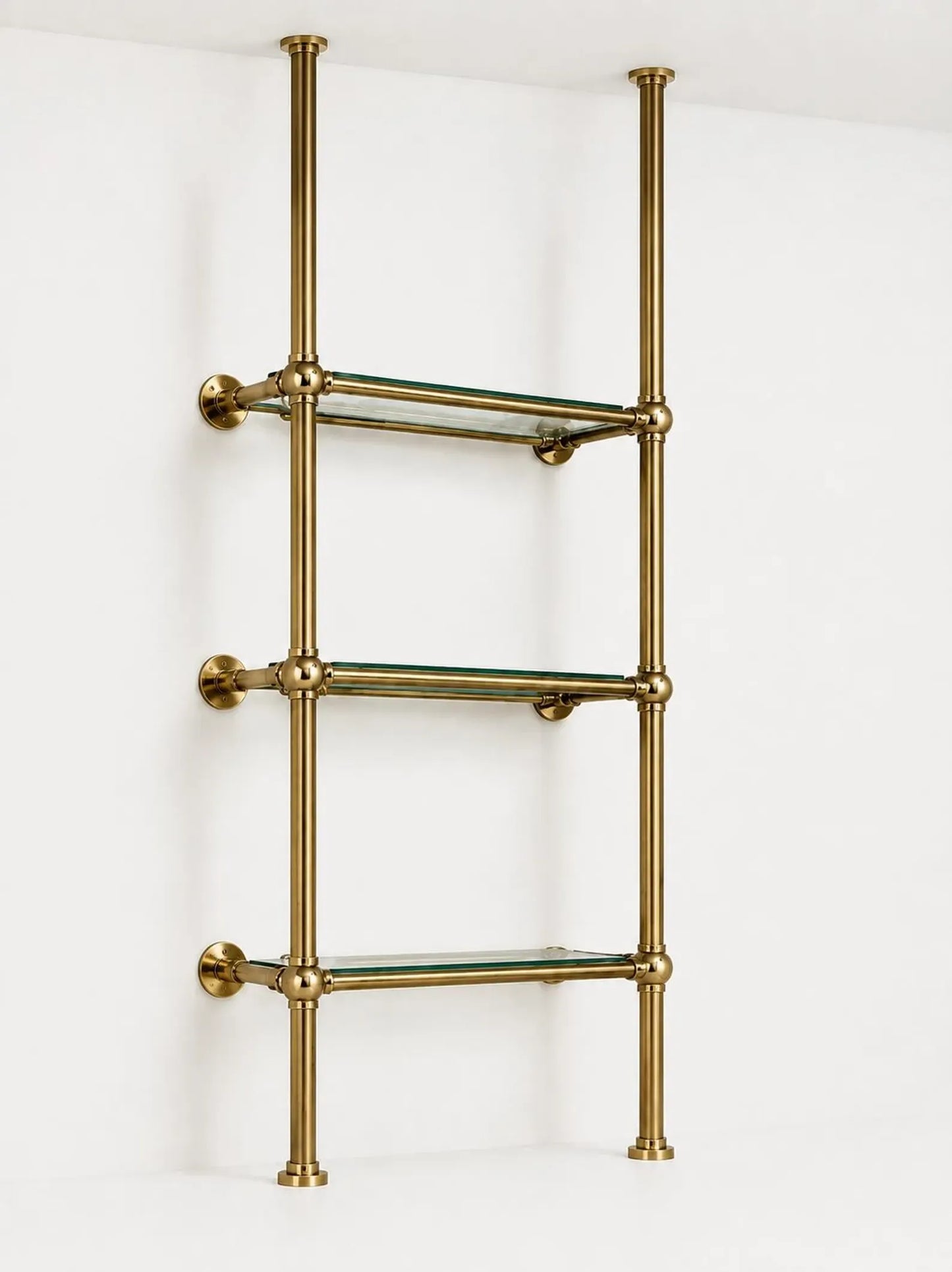 Brass & Glass Ceiling Mounted Shelving | 3-Tier Bar & Kitchen Shelf