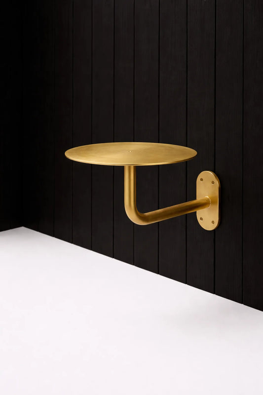 Wall-Mounted Brass Side Table – Minimalist Pipe Design