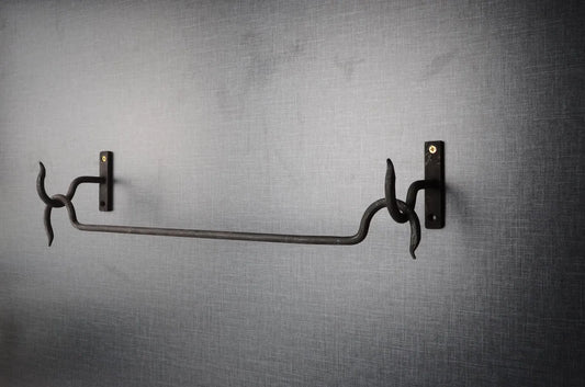 Wrought Iron Curtain Rod - Hand-Forged Black & Silver