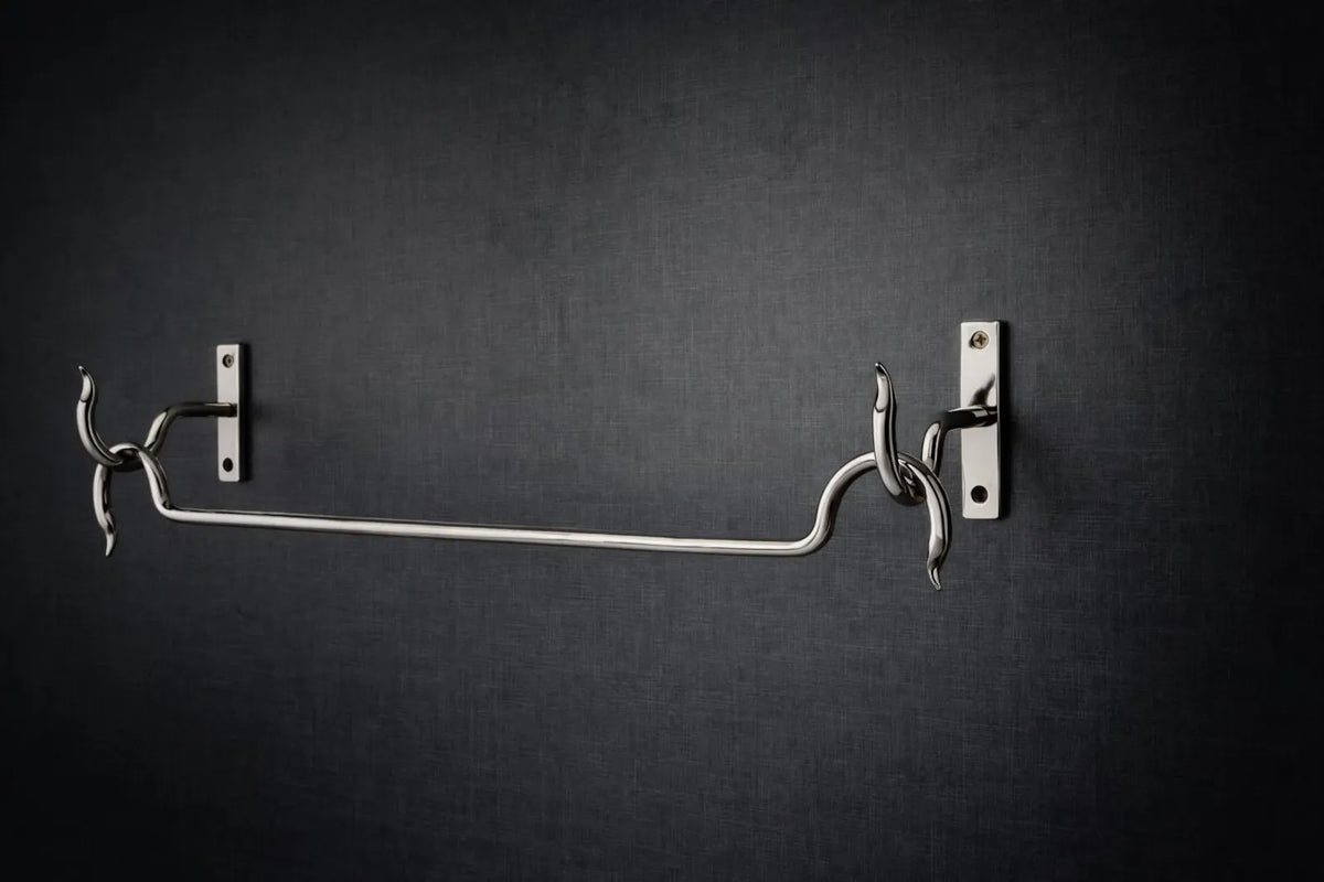 black and silver curtain rod wall mounted
