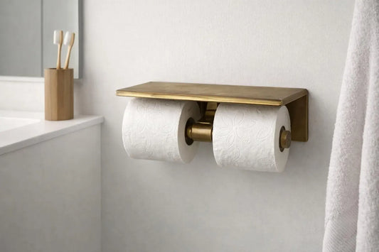 brass toilet paper holder with shelf bathroom
