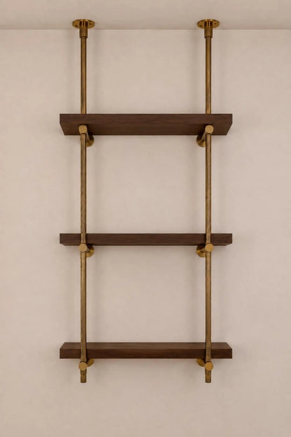 Brass Ceiling Mounted Shef rail | 3-Tier Bar & Kitchen Shelf