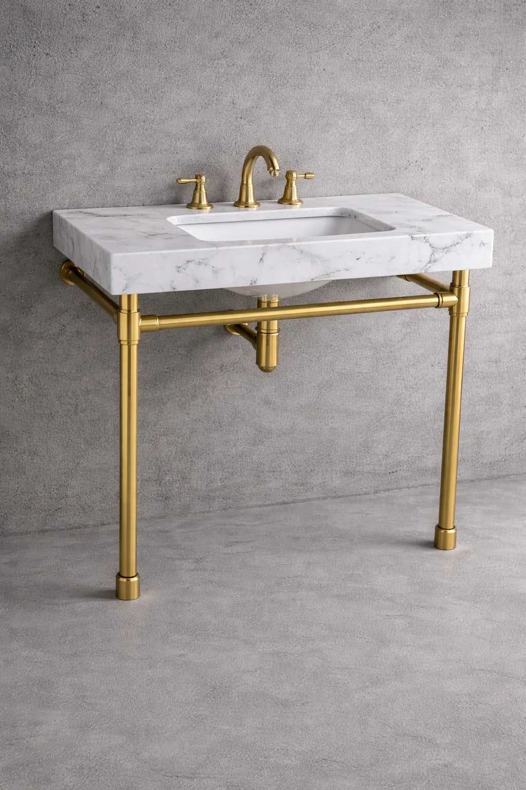 polished brass console sink legs bathroom