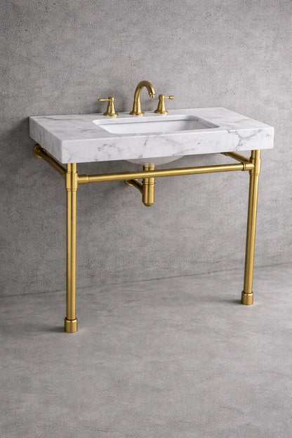 polished brass console sink legs bathroom