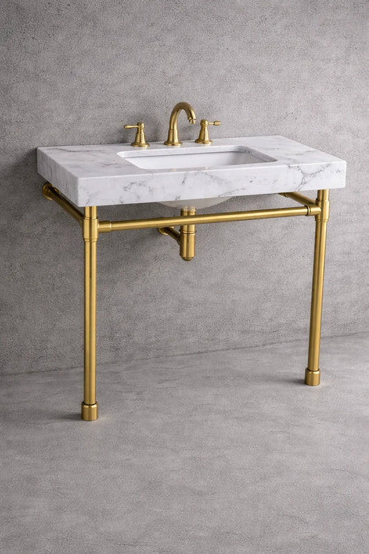 polished brass console sink legs bathroom