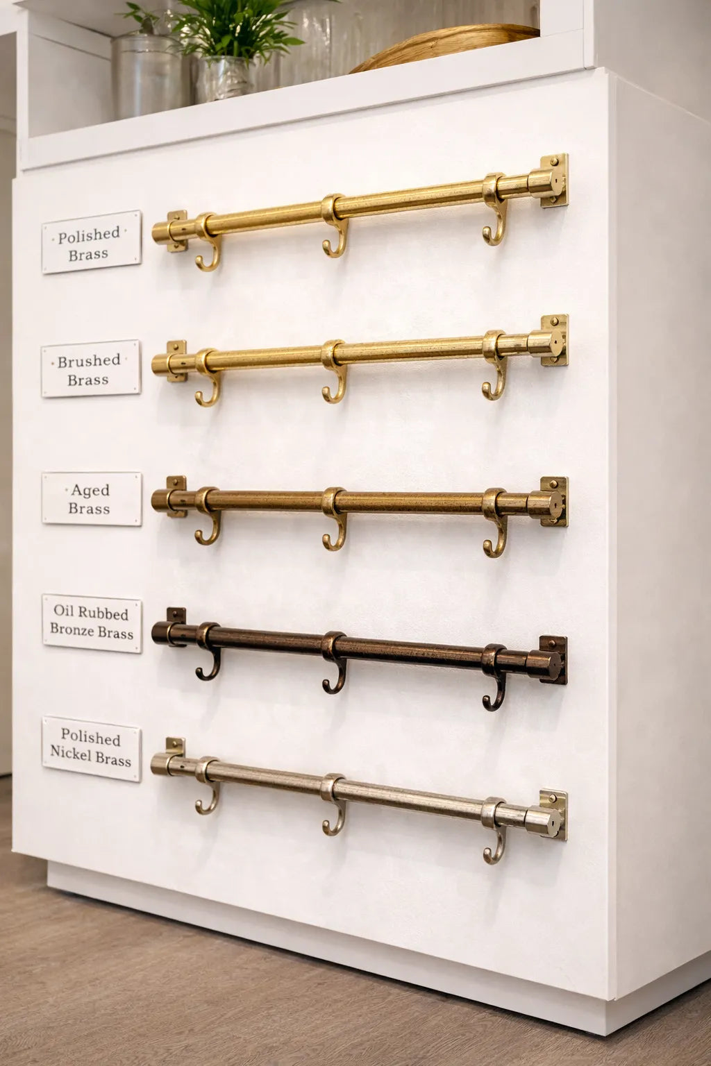 handcrafted brass hanging rail side view