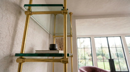 brass glass bar shelf ceiling mounted design