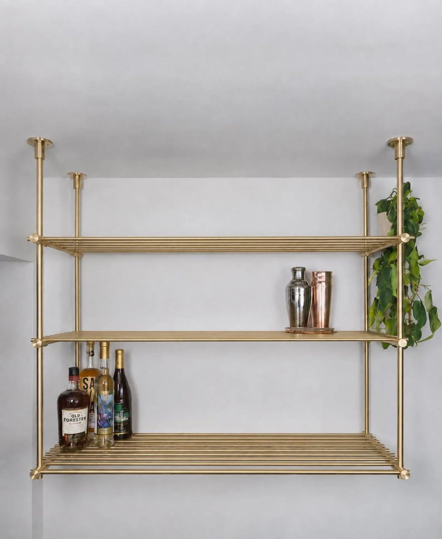 Brass Ceiling Mount Shelf Rail, Bar shelving system