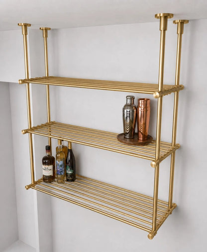 Brass Ceiling Mount Shelf Rail, Bar shelving system