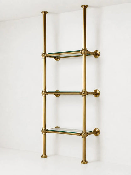 Brass & Glass Ceiling Mounted Shelving | 3-Tier Bar & Kitchen Shelf