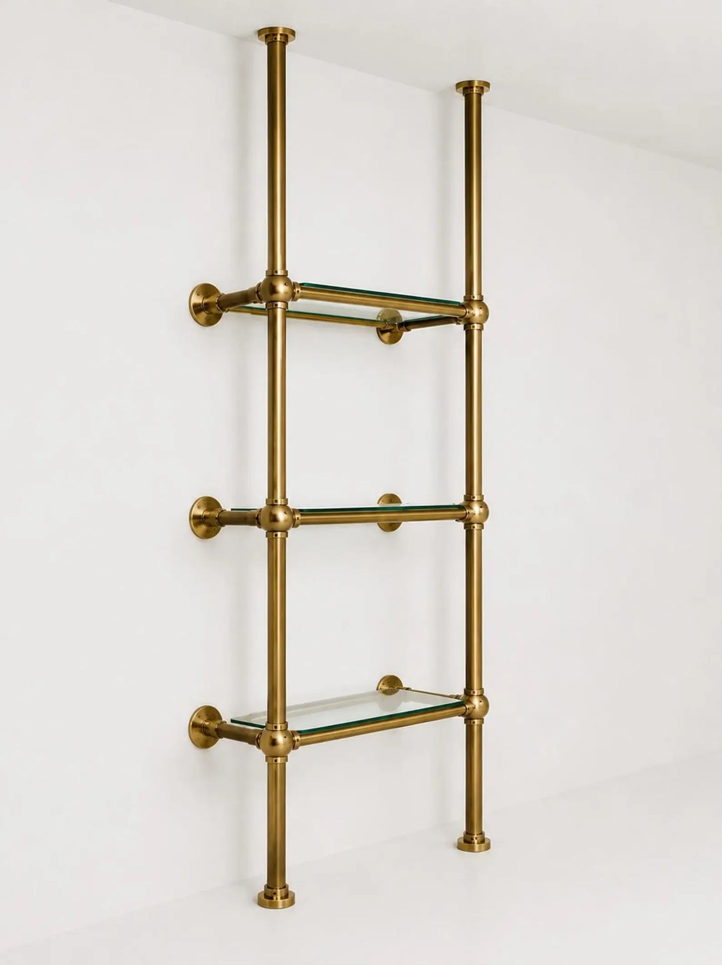 Brass & Glass Ceiling Mounted Shelving | 3-Tier Bar & Kitchen Shelf
