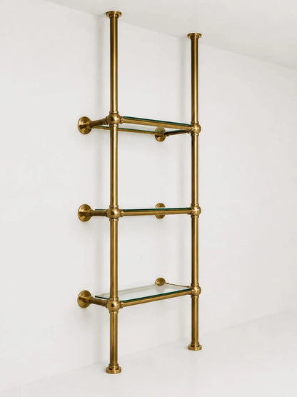 Brass & Glass Ceiling Mounted Shelving | 3-Tier Bar & Kitchen Shelf